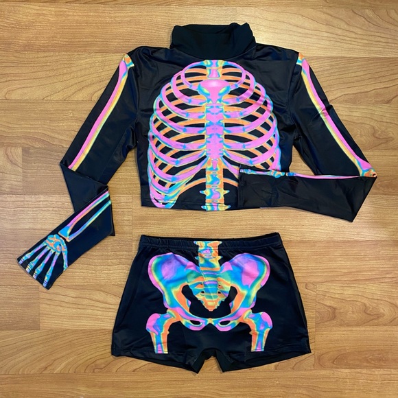 None Pants - UV Reactive Rainbow Skeleton 2 Piece Shorts Set